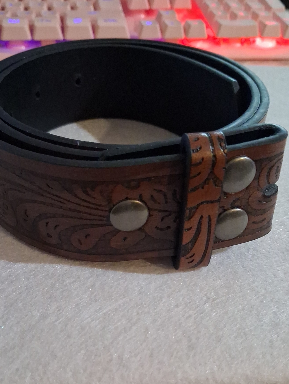 Dark Brown tooled Leather belt (Belt only, no buckle)